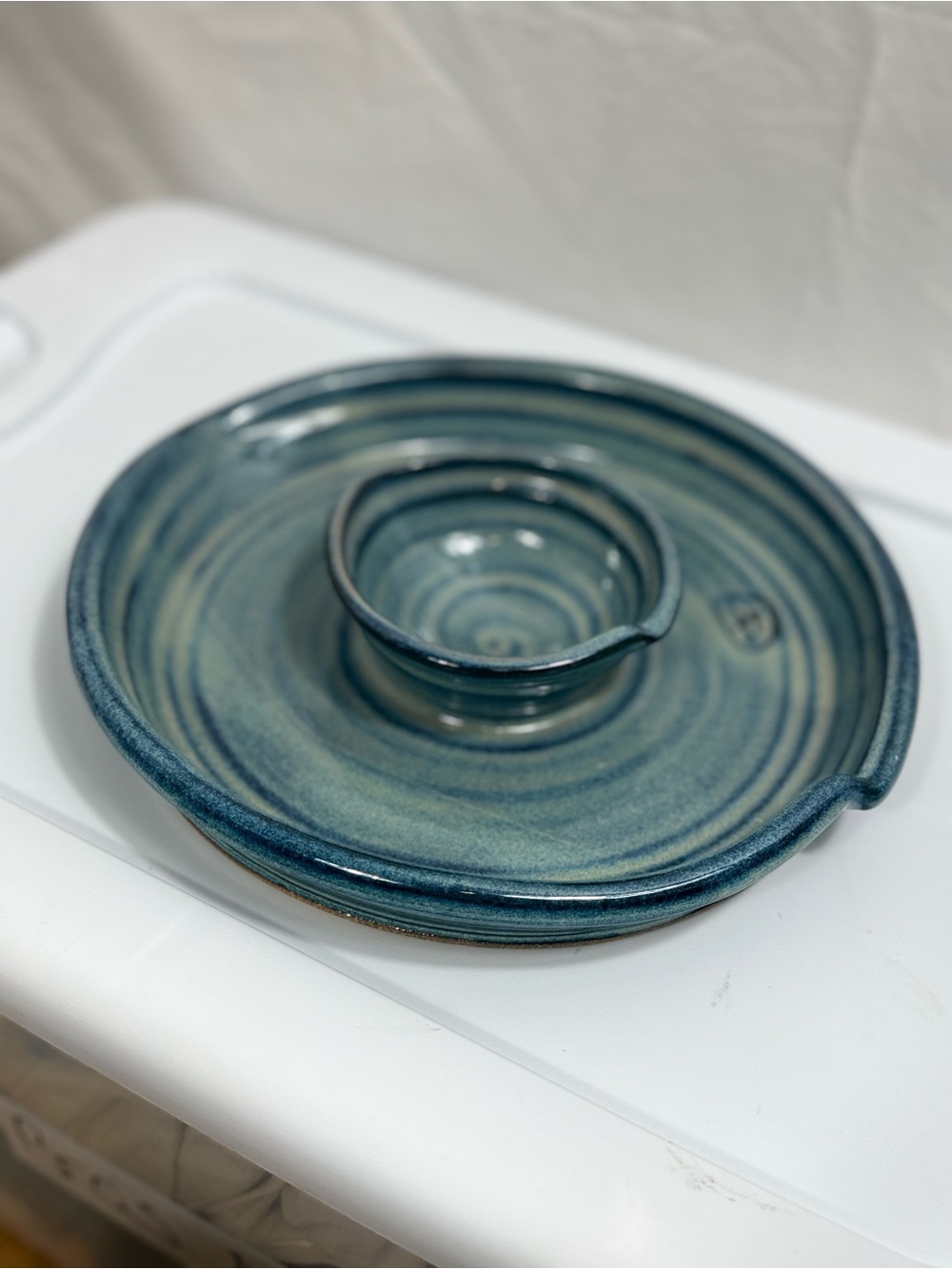 Handmade Studio Ceramic Chip & Dip Platter in Teal